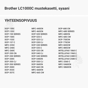 Brother LC1000C mustekasetti, syaani - Yhteensopivat tulostinmallit