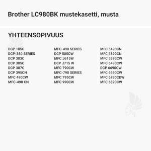 Brother LC980BK mustekasetti, musta - Yhteensopivat tulostinmallit