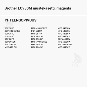 Brother LC980M mustekasetti, magenta - Yhteensopivat tulostinmallit