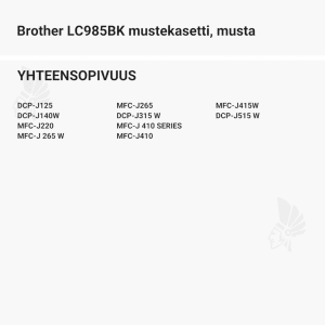 Brother LC985BK mustekasetti, musta - Yhteensopivat tulostinmallit