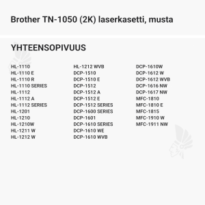 Brother TN-1050 (2K) laserkasetti, musta - Yhteensopivat tulostinmallit