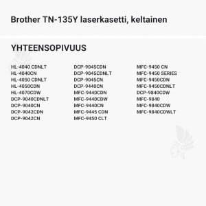 Brother TN-135Y laserkasetti, keltainen - Yhteensopivat tulostinmallit