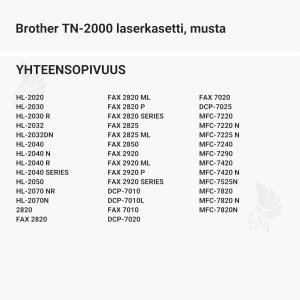Brother TN-2000 laserkasetti, musta - Yhteensopivat tulostinmallit