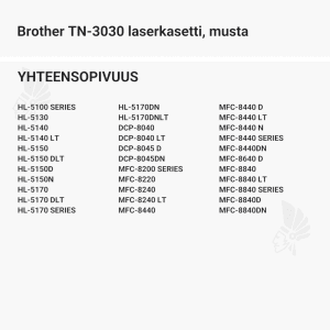 Brother TN-3030 laserkasetti, musta - Yhteensopivat tulostinmallit