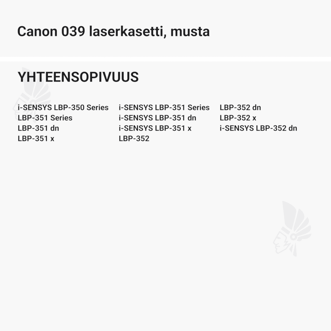 Canon 039 laserkasetti, musta - Yhteensopivat tulostinmallit