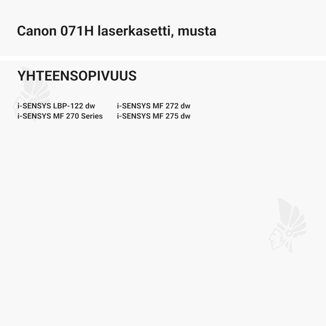 Canon 071H laserkasetti, musta - Yhteensopivat tulostinmallit