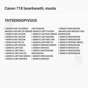 Canon 718 laserkasetti, musta - Yhteensopivat tulostinmallit