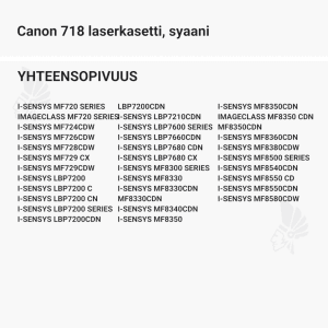 Canon 718 laserkasetti, syaani - Yhteensopivat tulostinmallit