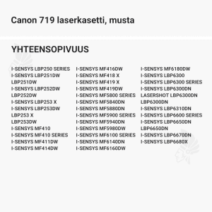 Canon 719 laserkasetti, musta - Yhteensopivat tulostinmallit