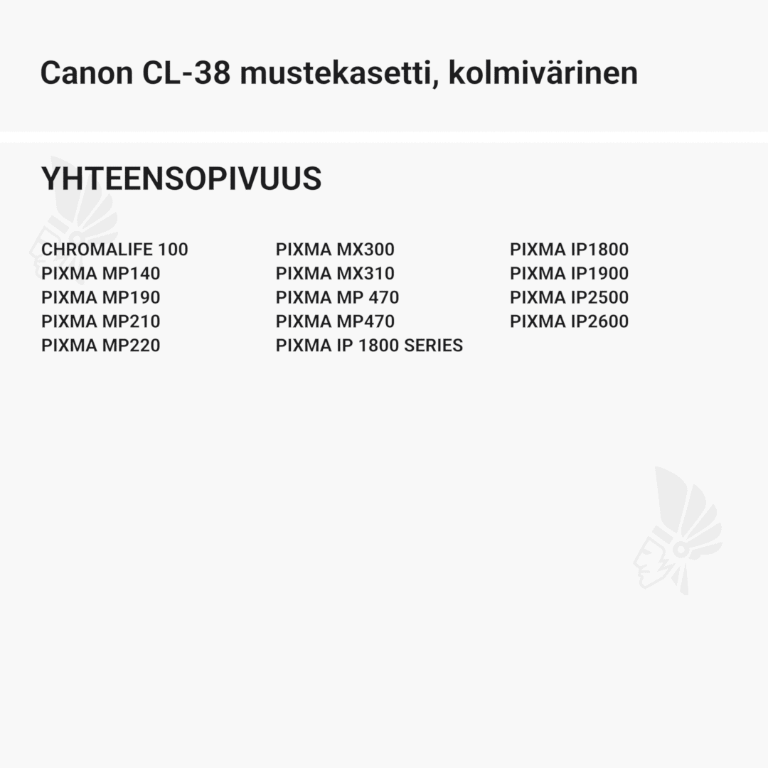 Canon CL-38 mustekasetti, kolmivärinen - Yhteensopivat tulostinmallit