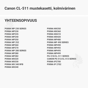 Canon CL-511 mustekasetti, kolmivärinen - Yhteensopivat tulostinmallit