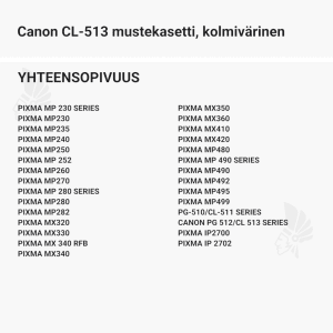 Canon CL-513 mustekasetti, kolmivärinen - Yhteensopivat tulostinmallit