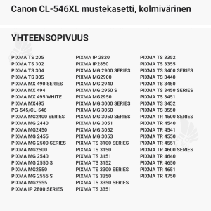 Canon CL-546XL mustekasetti, kolmivärinen - Yhteensopivat tulostinmallit