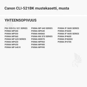 Canon CLI-521BK mustekasetti, musta - Yhteensopivat tulostinmallit
