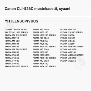 Canon CLI-526C mustekasetti, syaani - Yhteensopivat tulostinmallit