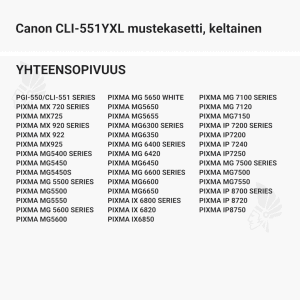 Canon CLI-551YXL mustekasetti, keltainen - Yhteensopivat tulostinmallit