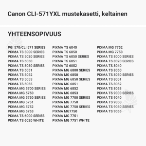 Canon CLI-571YXL mustekasetti, keltainen - Yhteensopivat tulostinmallit