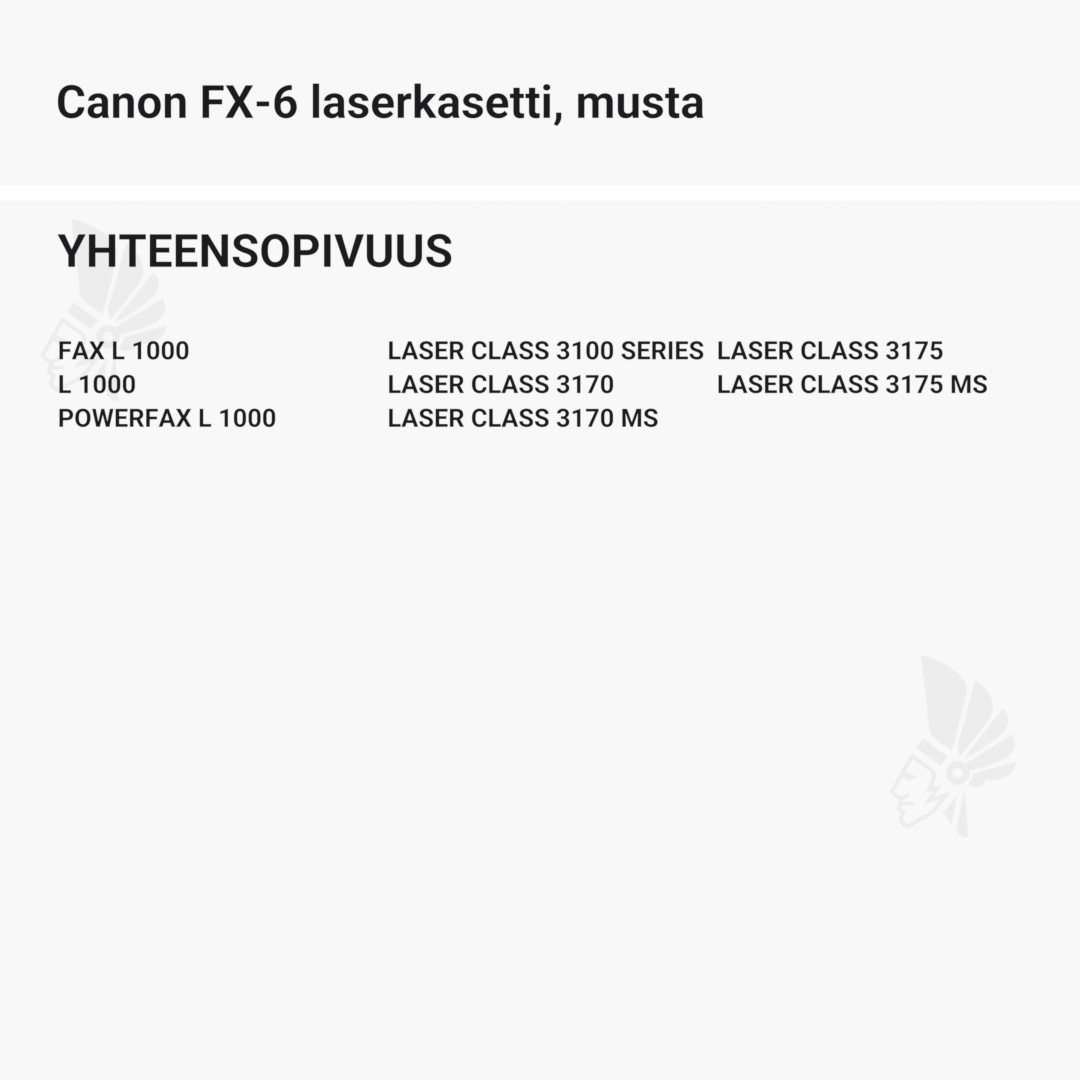 Canon FX-6 laserkasetti, musta - Yhteensopivat tulostinmallit