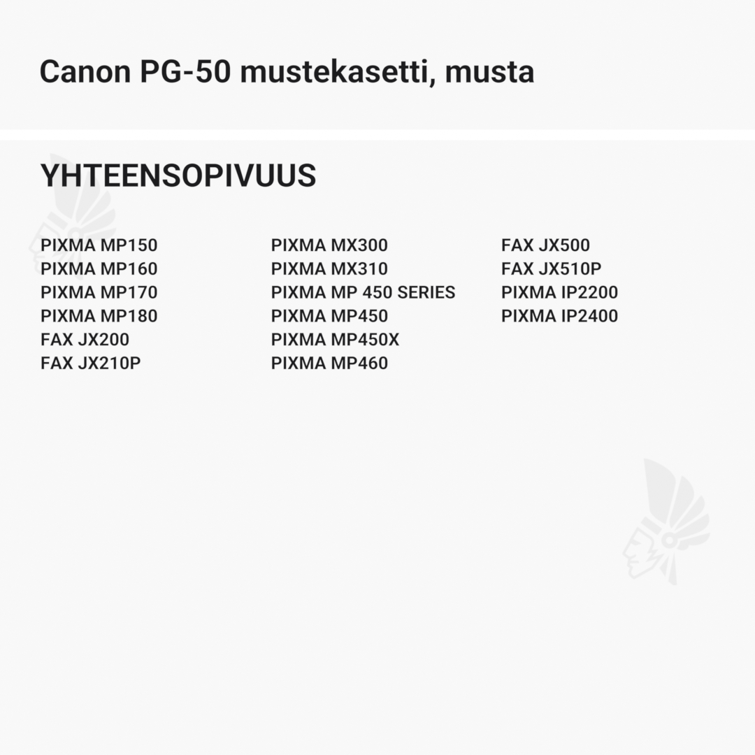 Canon PG-50 mustekasetti, musta - Yhteensopivat tulostinmallit