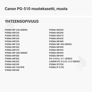 Canon PG-510 mustekasetti, musta - Yhteensopivat tulostinmallit