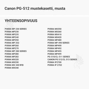 Canon PG-512 mustekasetti, musta - Yhteensopivat tulostinmallit