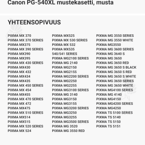 Canon PG-540XL mustekasetti, musta - Yhteensopivat tulostinmallit