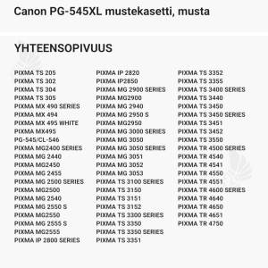 Canon PG-545XL mustekasetti, musta - Yhteensopivat tulostinmallit
