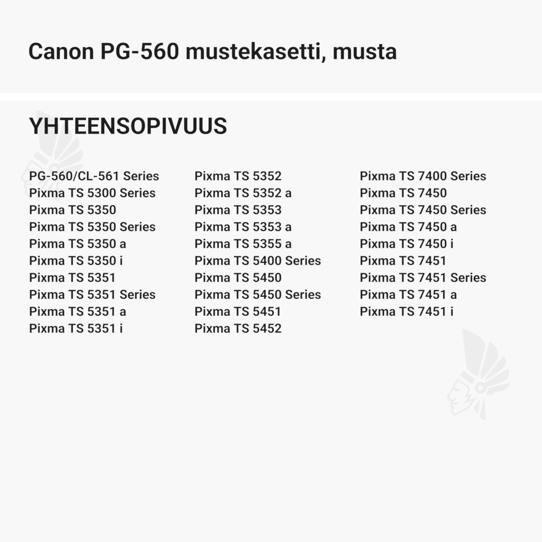 Canon PG-560 mustekasetti, musta - Yhteensopivat tulostinmallit