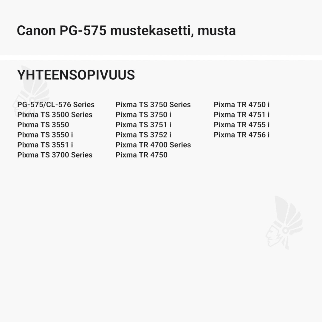 Canon PG-575 mustekasetti, musta - Yhteensopivat tulostinmallit
