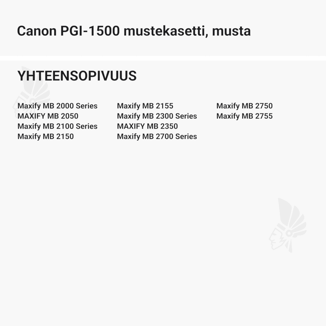 Canon PGI-1500 mustekasetti, musta - Yhteensopivat tulostinmallit