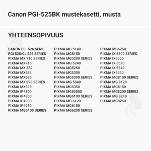 Canon PGI-525BK mustekasetti, musta - Yhteensopivat tulostinmallit