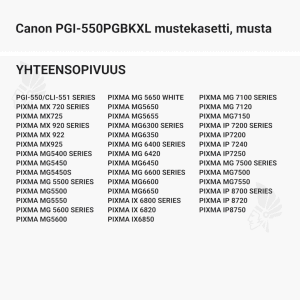 Canon PGI-550PGBKXL mustekasetti, musta - Yhteensopivat tulostinmallit