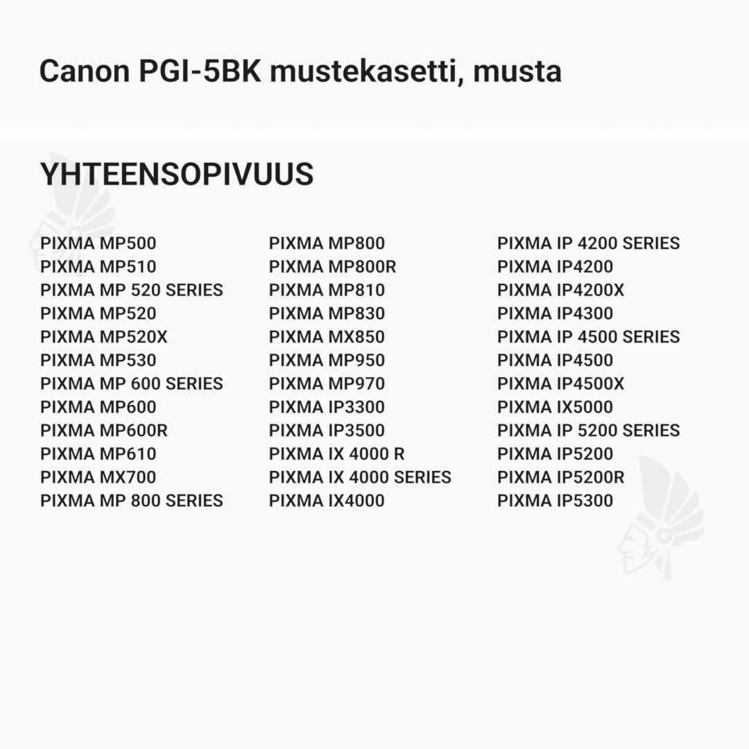 Canon PGI-5BK mustekasetti, musta - Yhteensopivat tulostinmallit