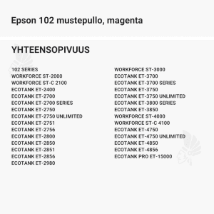 Epson 102 mustepullo, magenta - Yhteensopivat tulostinmallit