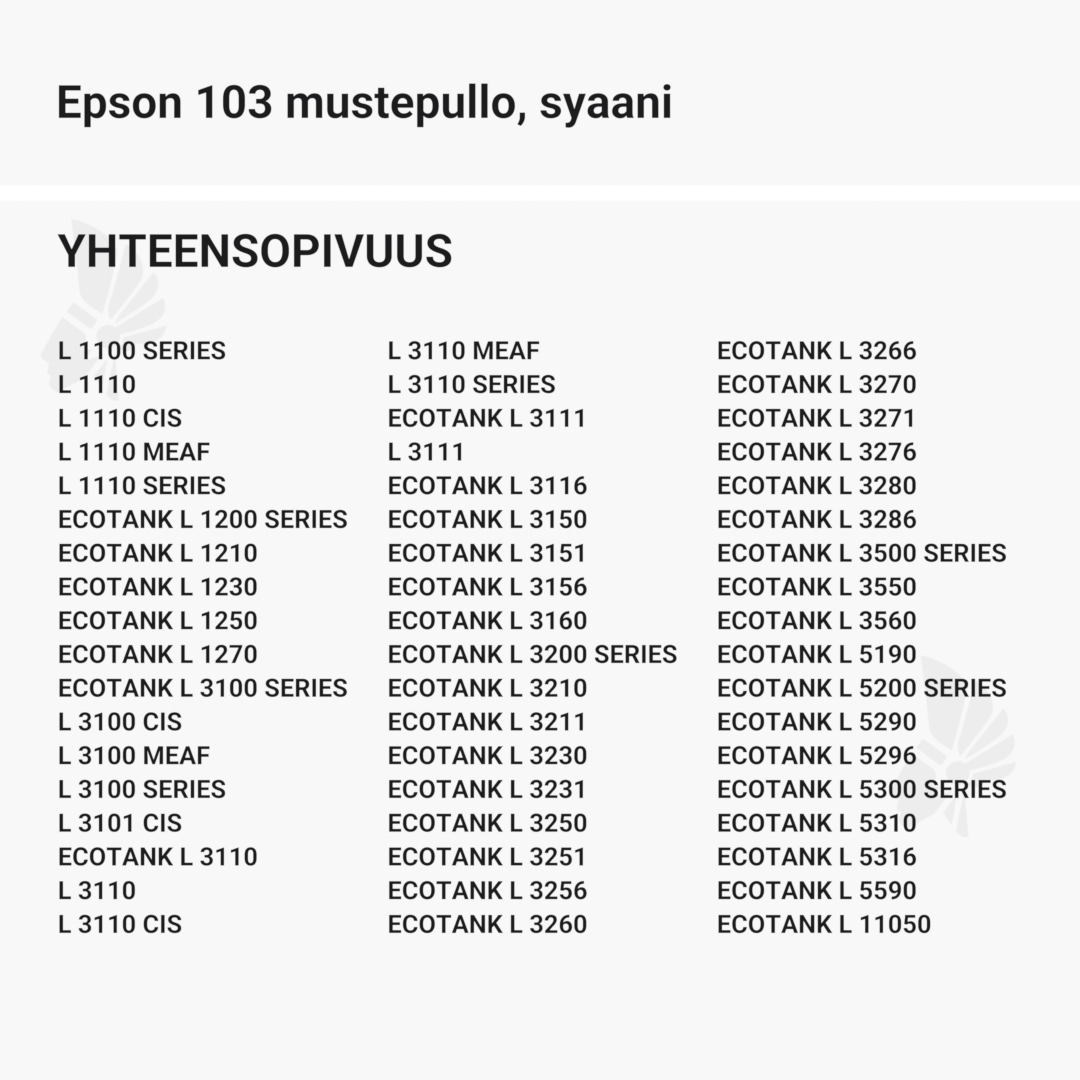 Epson 103 mustepullo, syaani - Yhteensopivat tulostinmallit