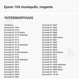 Epson 104 mustepullo, magenta - Yhteensopivat tulostinmallit