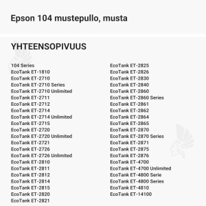 Epson 104 mustepullo, musta - Yhteensopivat tulostinmallit