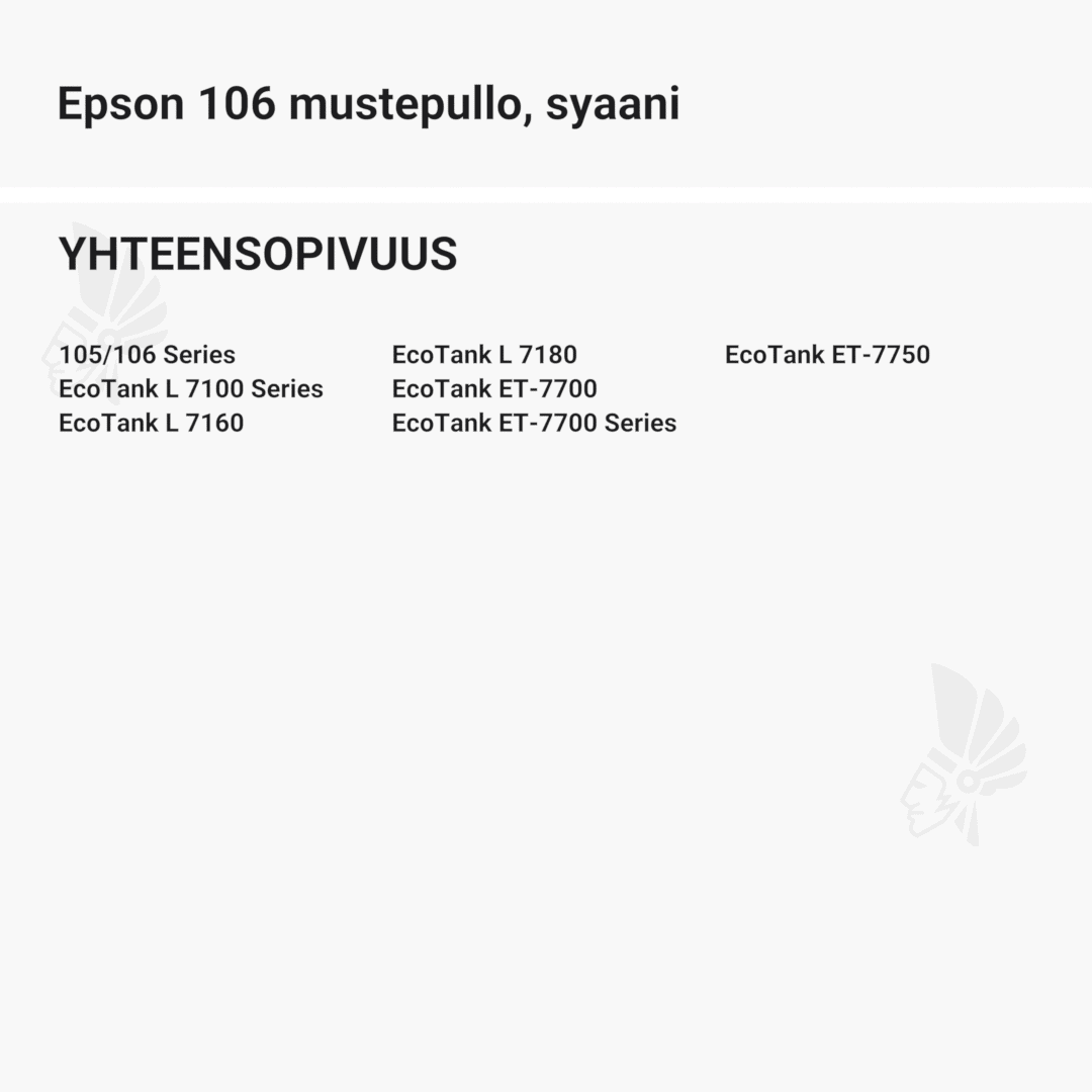 Epson 106 mustepullo, syaani - Yhteensopivat tulostinmallit