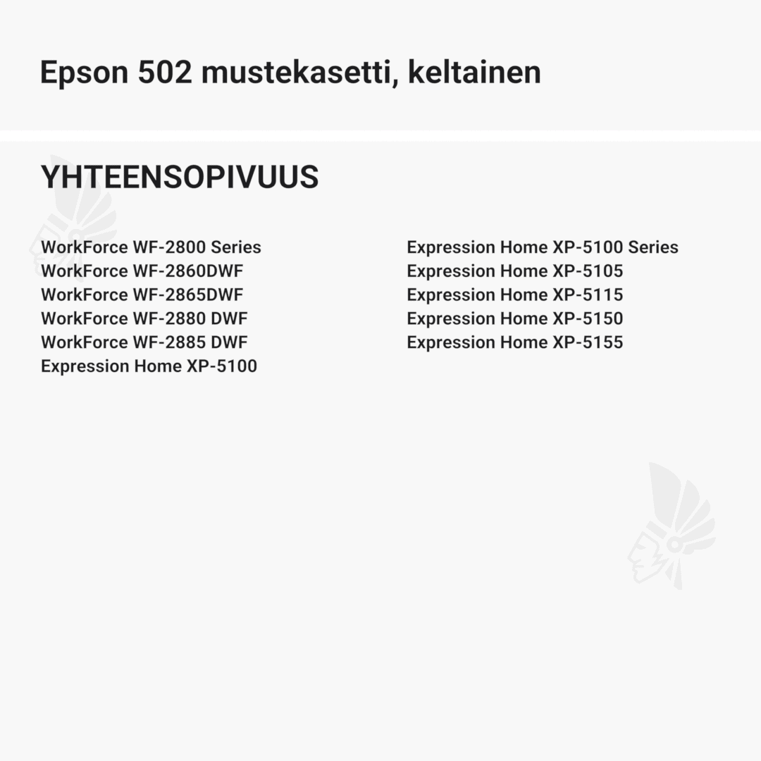 Epson 502 mustekasetti, keltainen - Yhteensopivat tulostinmallit