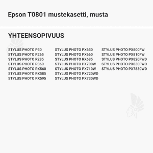 Epson T0801 mustekasetti, musta - Yhteensopivat tulostinmallit
