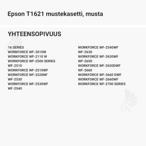 Epson T1621 mustekasetti, musta - Yhteensopivat tulostinmallit