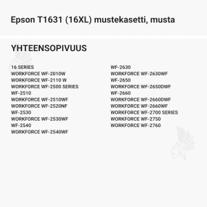 Epson T1631 (16XL) mustekasetti, musta - Yhteensopivat tulostinmallit