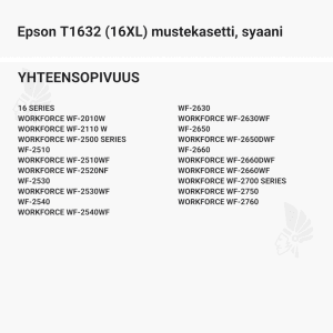 Epson T1632 (16XL) mustekasetti, syaani - Yhteensopivat tulostinmallit