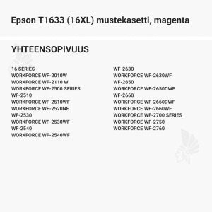 Epson T1633 (16XL) mustekasetti, magenta - Yhteensopivat tulostinmallit
