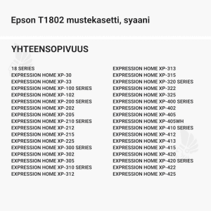 Epson T1802 mustekasetti, syaani - Yhteensopivat tulostinmallit