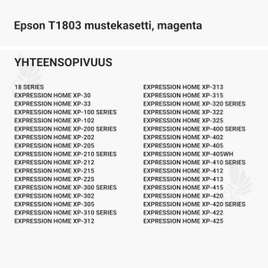 Epson T1803 mustekasetti, magenta - Yhteensopivat tulostinmallit