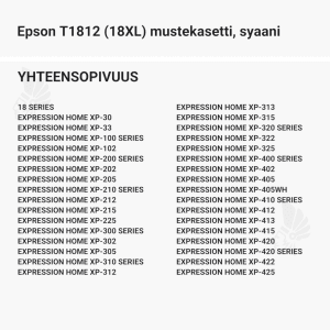 Epson T1812 (18XL) mustekasetti, syaani - Yhteensopivat tulostinmallit