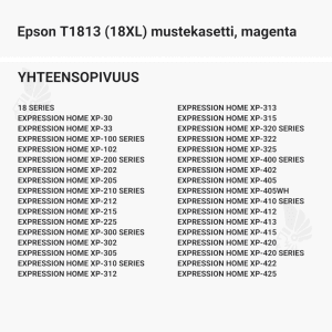 Epson T1813 (18XL) mustekasetti, magenta - Yhteensopivat tulostinmallit