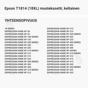 Epson T1814 (18XL) mustekasetti, keltainen - Yhteensopivat tulostinmallit