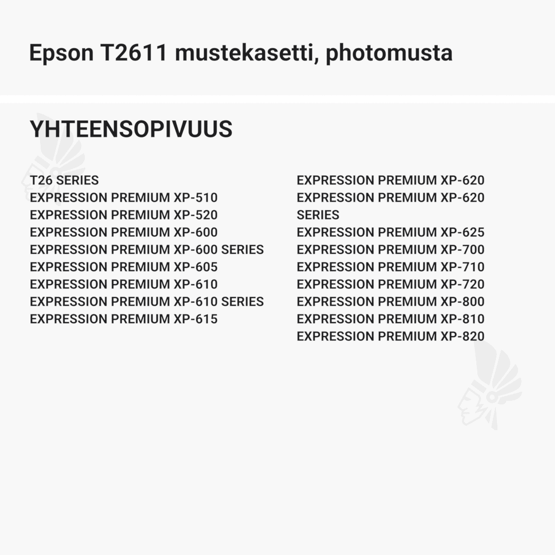 Epson T2611 mustekasetti, photomusta - Yhteensopivat tulostinmallit